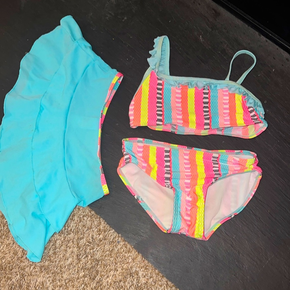 Cat & Jack Bikini With Skirt XS/6 Neon With Ruffle